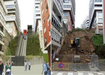 El primer ascensor municipal de Vigo se abre paso en el talud que divide Camelias y Pi Margall