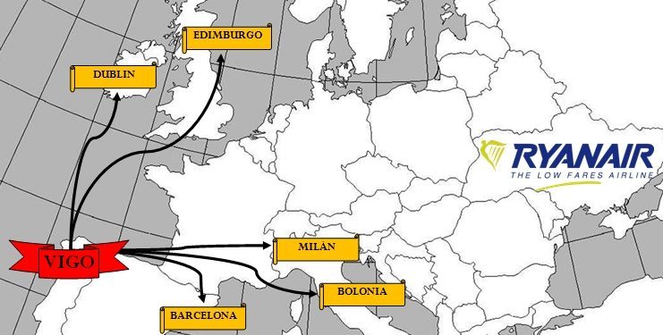 Ryanair abre rutas a Barcelona, Dublín, Edimburgo, Milán y Bolonia desde Vigo