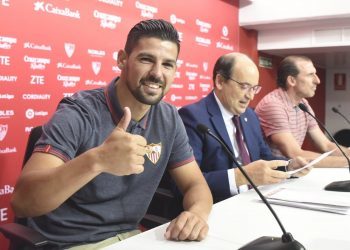 Nolito, este miércoles en su presentación como nuevo jugador del Sevilla. / Foto: Sevilla FC