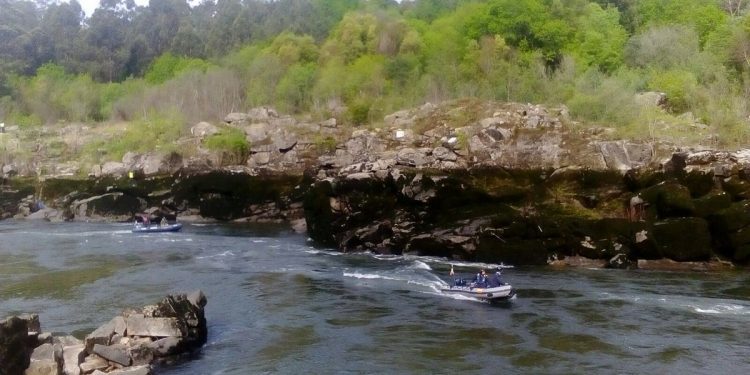 Rastreo en el Miño en busca de un pescador desaparecido