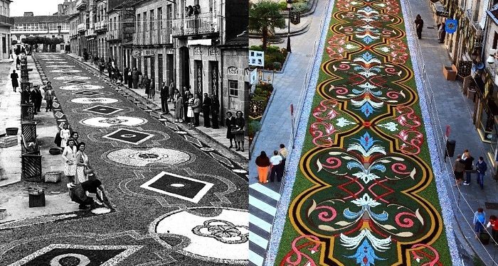 Las alfombras del Corpus de Ponteareas llegan hasta el Príncipe vigués