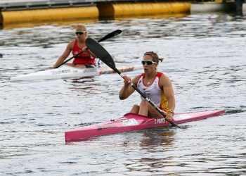 Teresa Portela, Roi Rodríguez y Rodrigo Germade, en los Juegos del Mediterráneo