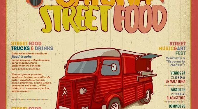 Los camiones del ‘Baiona Street Food’ aparcan en el entorno de A Palma
