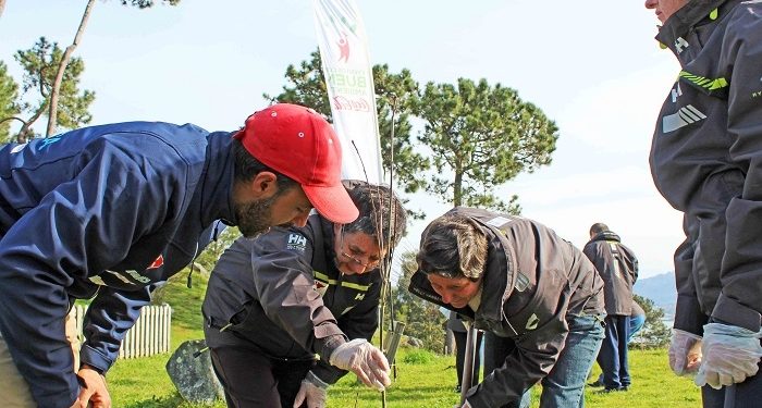 Alumnos de la Escuela de Vela Adaptada reforestan Baiona con 200 carballos