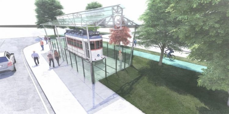 Una reproducción de una cochera protegerá con vidrio el tranvía de Coia