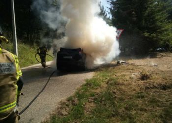 Los bomberos de Vigo evitan un incendio forestal al arder un coche en el Monte Vixiador