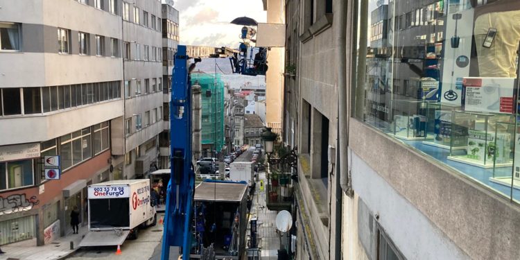 Rodaje a diez metros de altura en el centro de Vigo