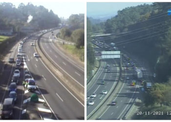 Monumental atasco en la AP-9 en Vigo para llegar al Ifevi