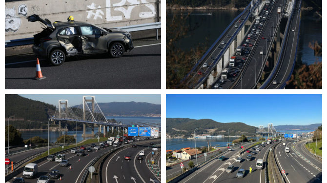 Colapso total de tráfico en Rande por un accidente entre un camión y dos coches