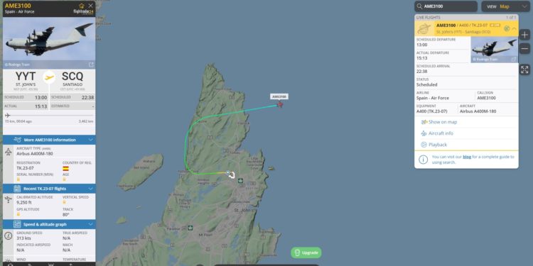 Parte de San Juan de Terranova el avión con los marineros del «Villa de Pitanxo»