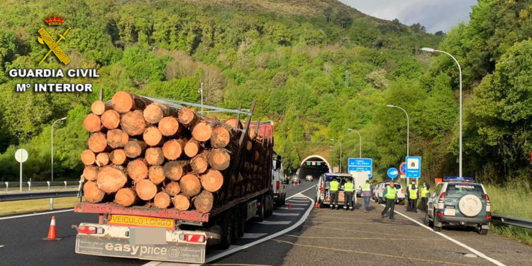 Interceptan en la A-52 a un camión que transportaba madera con riesgo de caída
