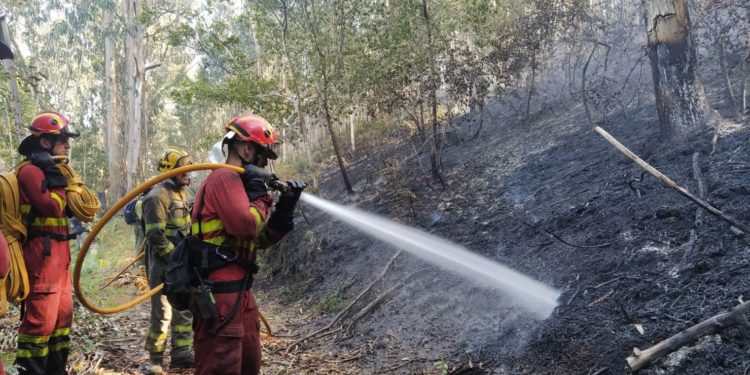 Perimetrado y sin llama el incendio forestal de Arbo; extinguidas las llamas en A Cañiza