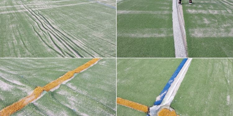 Así sigue el campo de fútbol de As Travesas tras el concierto de Bryan Adams