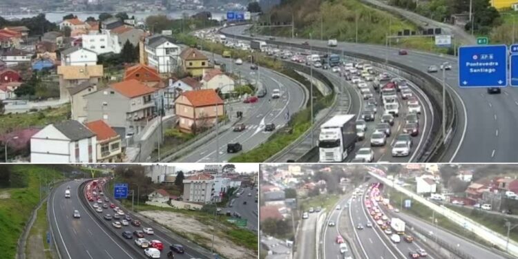 Un accidente múltiple provoca grandes retenciones en los accesos de Vigo por la AP-9