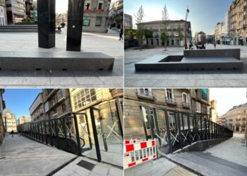 Bancos y jardineras llegan a la Porta do Sol mientras la rampa de Carral apura sus últimos retoques