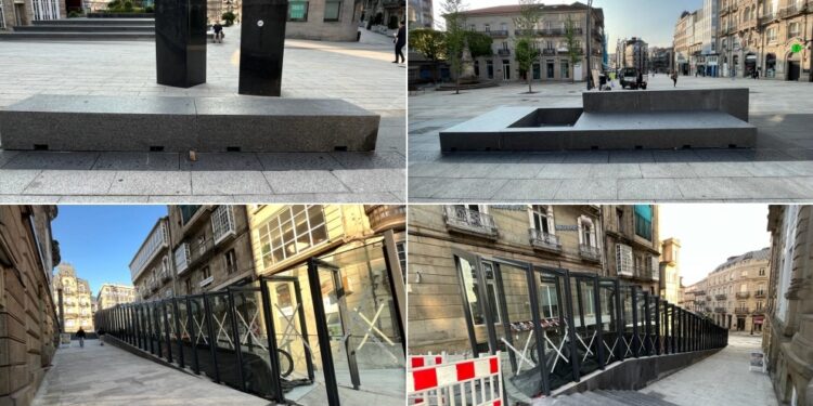 Bancos y jardineras llegan a la Porta do Sol mientras la rampa de Carral apura sus últimos retoques