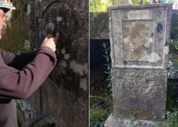 El Concello de O Rosal retira dos símbolos franquistas de una fuente y un puente