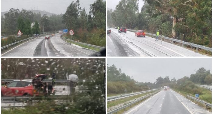 Una enorme granizada provoca accidentes múltiples en ambos sentidos en la A-52