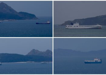 Media docena de buques mercantes se refugian al abrigo de Cíes ante la alerta naranja