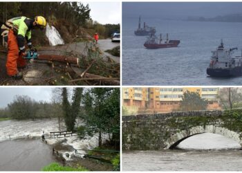 La borrasca cancela vuelos en Vigo, cierra el tráfico de ría y pone al límite los ríos