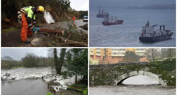 La borrasca cancela vuelos en Vigo, cierra el tráfico de ría y pone al límite los ríos
