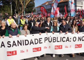 El alcalde de Vigo acompaña a Besteiro en la marcha por la sanidad pública en Santiago