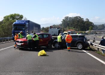 Bloqueada la A-55 en Tui tras el choque entre tres turismos