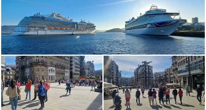 La doble escala de cruceros de los gigantes ´Ventura´ y ´Sky Princess´ llena Vigo de ambiente y turistas