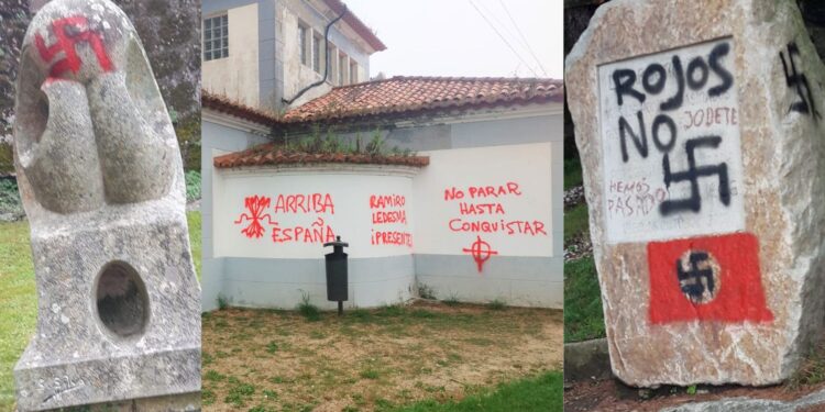 Aparecen pintadas fascistas en el monte de O Castro