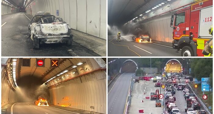 Cortada la autovía A-52 por el incendio de un coche en el túnel de O Folgoso