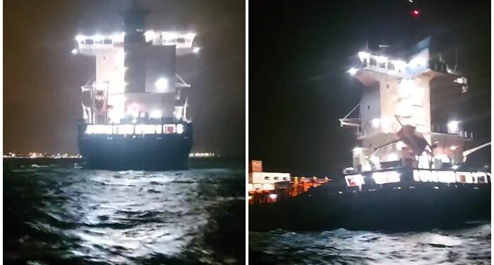 Noche de tensión en la ría de Vigo: un portacontenedores lucha contra ‘Kirk’