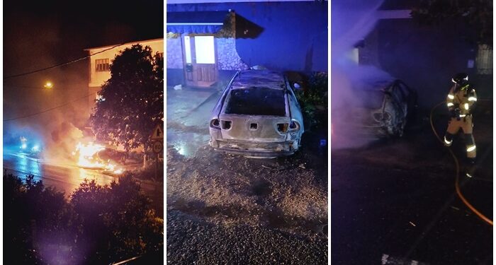 Calcinado por completo un coche en Mos