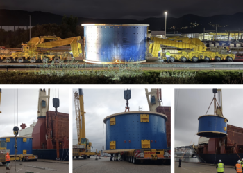 Tres piezas colosales embarcan en Vigo con destino a Chile