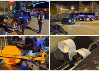 Operativo relámpago de la Policía para evitar el colapso en Vigo: coches y un bus aparcados a la salida del túnel