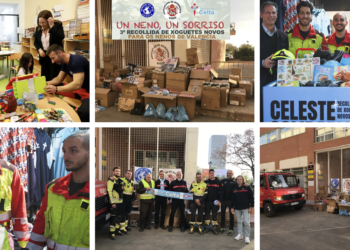 Doblete de los Bomberos de Vigo: entregan juguetes a los niños hospitalizados en el Cunqueiro… y en Valencia