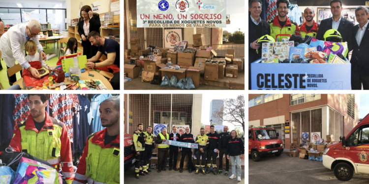 Doblete de los Bomberos de Vigo: entregan juguetes a los niños hospitalizados en el Cunqueiro… y en Valencia