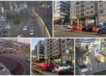 Jornada de caos en el centro de Vigo con retenciones y tráfico muy lento por las luces de Navidad