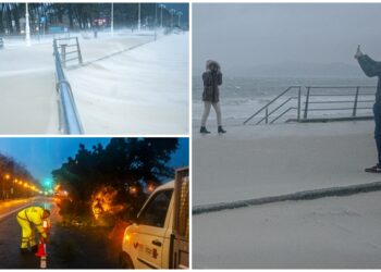 «Herminia» golpea Vigo: árboles caídos, tejados volando y el paseo de Samil «tragado» por la arena