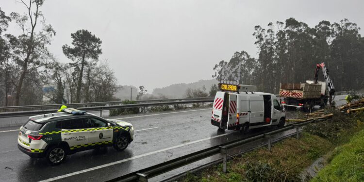 Borrasca «Herminia»: cortada la AP-9 en sentido Vigo tras caer un árbol y herido un guardia civil