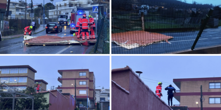 La borrasca «Ivo» desembarca en Vigo: vientos de 100 km/h lanzan un tejado sobre la valla de un colegio