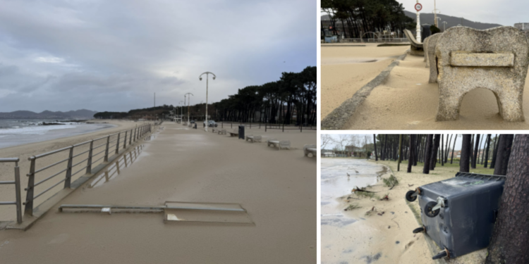 Vigo afronta la borrasca «Ivo» sin (casi) vuelos ni transporte de ría mientras la arena conquista más metros en Samil