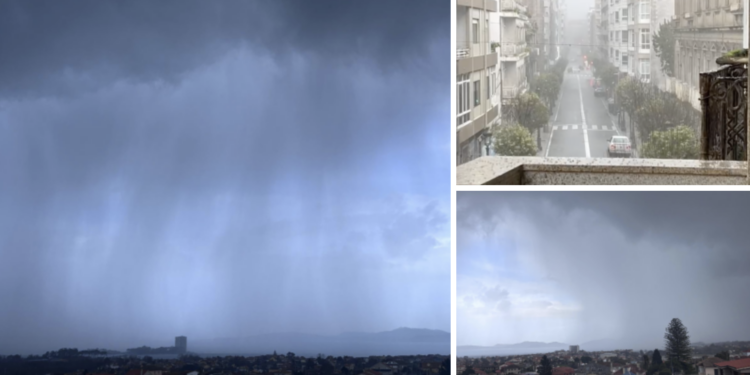 Borrasca «Ivo» en Vigo: tras el temporal de viento arrecia la lluvia con tormenta eléctrica y granizo