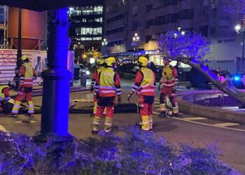 Los Bomberos atajan un intento de suicidio desde lo alto de una grúa en pleno centro de Vigo