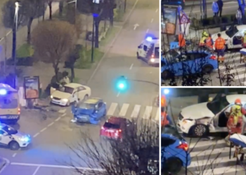 Excarcelada una persona tras una aparatosa colisión en el centro de Vigo