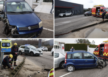 Herido un conductor tras derribar un poste en Mos