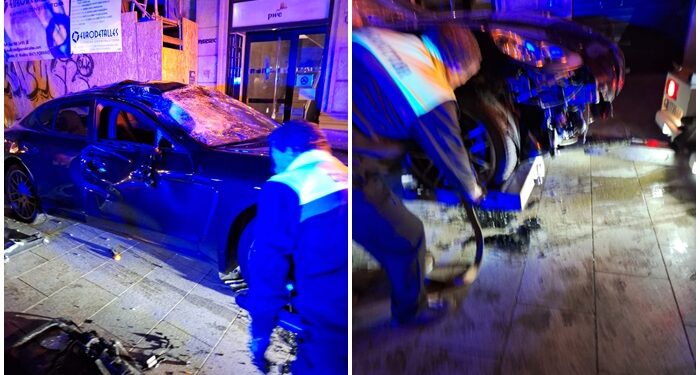 Aparatoso accidente en Vigo tras empotrarse un vehículo de alta gama contra una farola