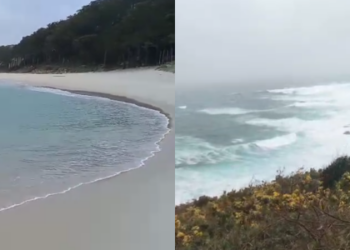 VÍDEOS | Las dos caras de las Cíes durante un temporal: remanso al este y furia al oeste
