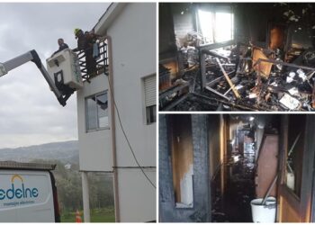 Rescatan en Vigo, con ayuda de una empresa eléctrica, a dos personas atrapadas en un incendio