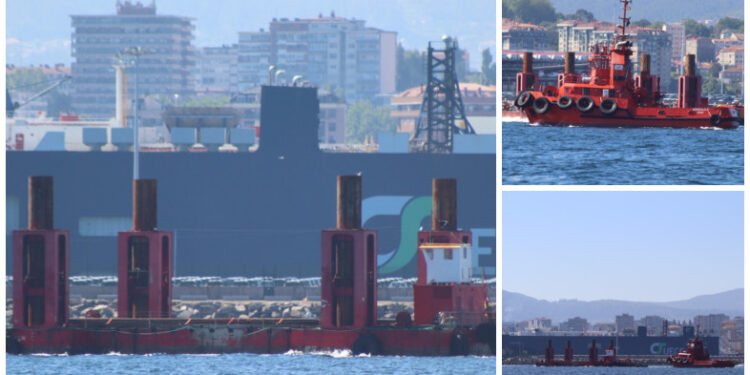 Una plataforma marítima fondea en Vigo para crear el nuevo jardín submarino de Bouzas