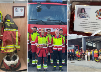 Emotivo homenaje de los Bomberos de Vigo a su compañero Sergio Sanlés en el primer aniversario del fallecimiento